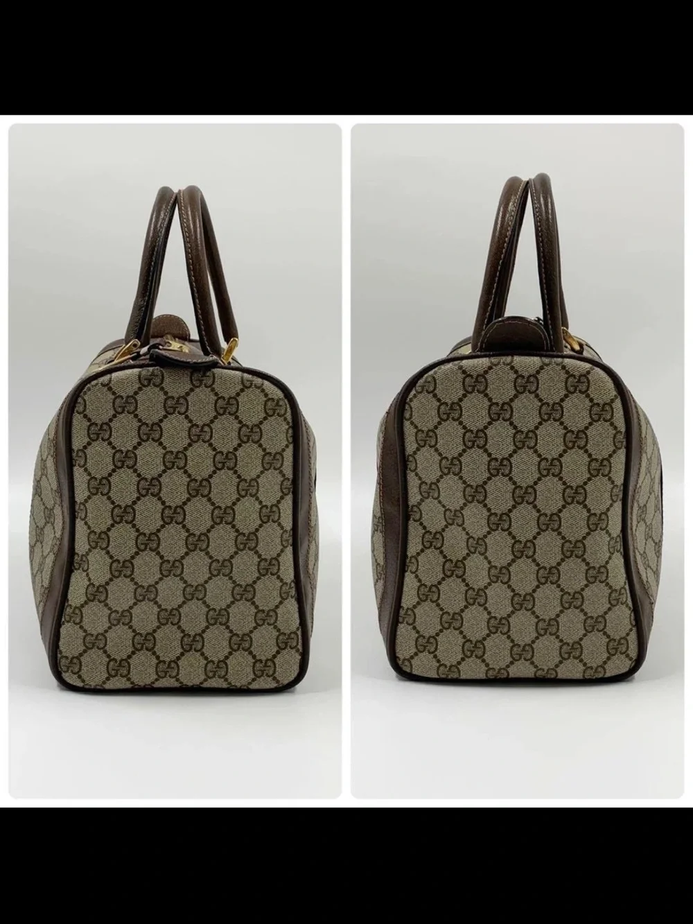 Gucci Brown & Beige GG Supreme Canvas Satchel with Leather Trim